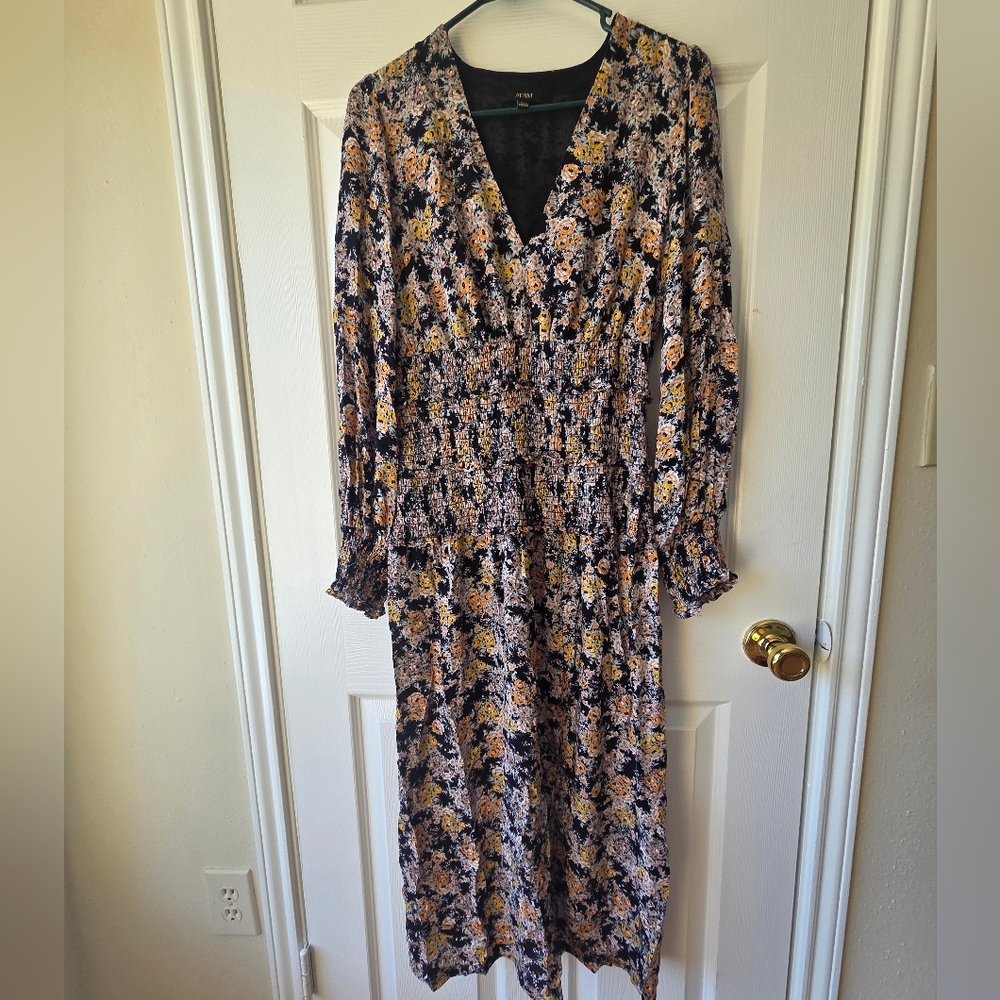 AFRM Midi Dress M Floral Smocked Long‎ Sleeves